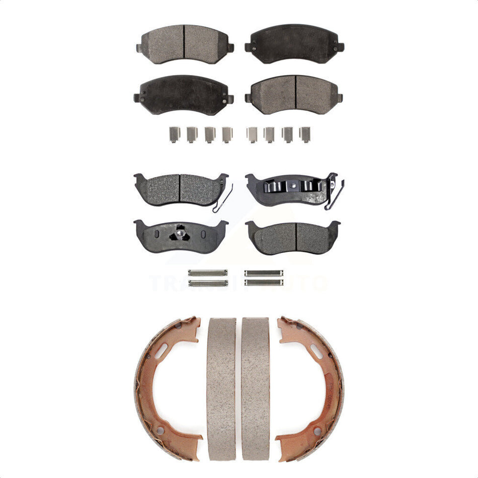Front Rear Semi-Metallic Brake Pads And Parking Shoes Kit For 2003-2007 Jeep Liberty KFN-100763