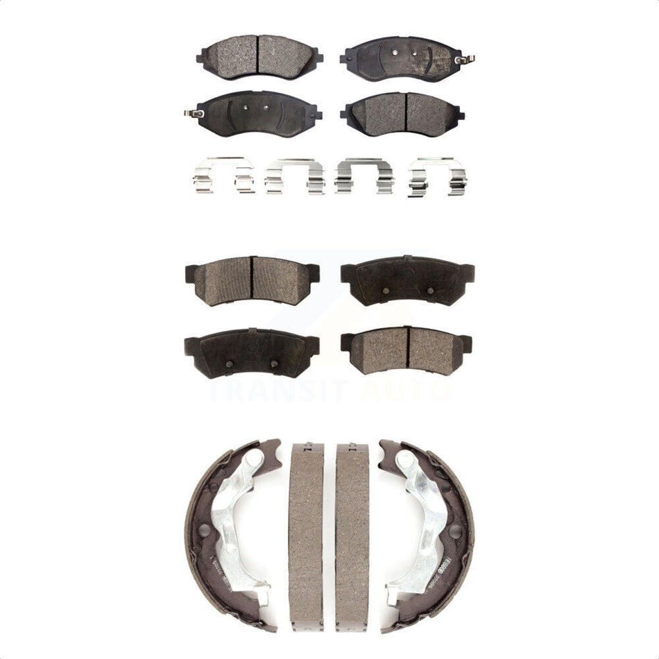 Front Rear Semi-Metallic Brake Pads And Parking Shoes Kit For 2007-2008 Suzuki Forenza Reno KFN-100765