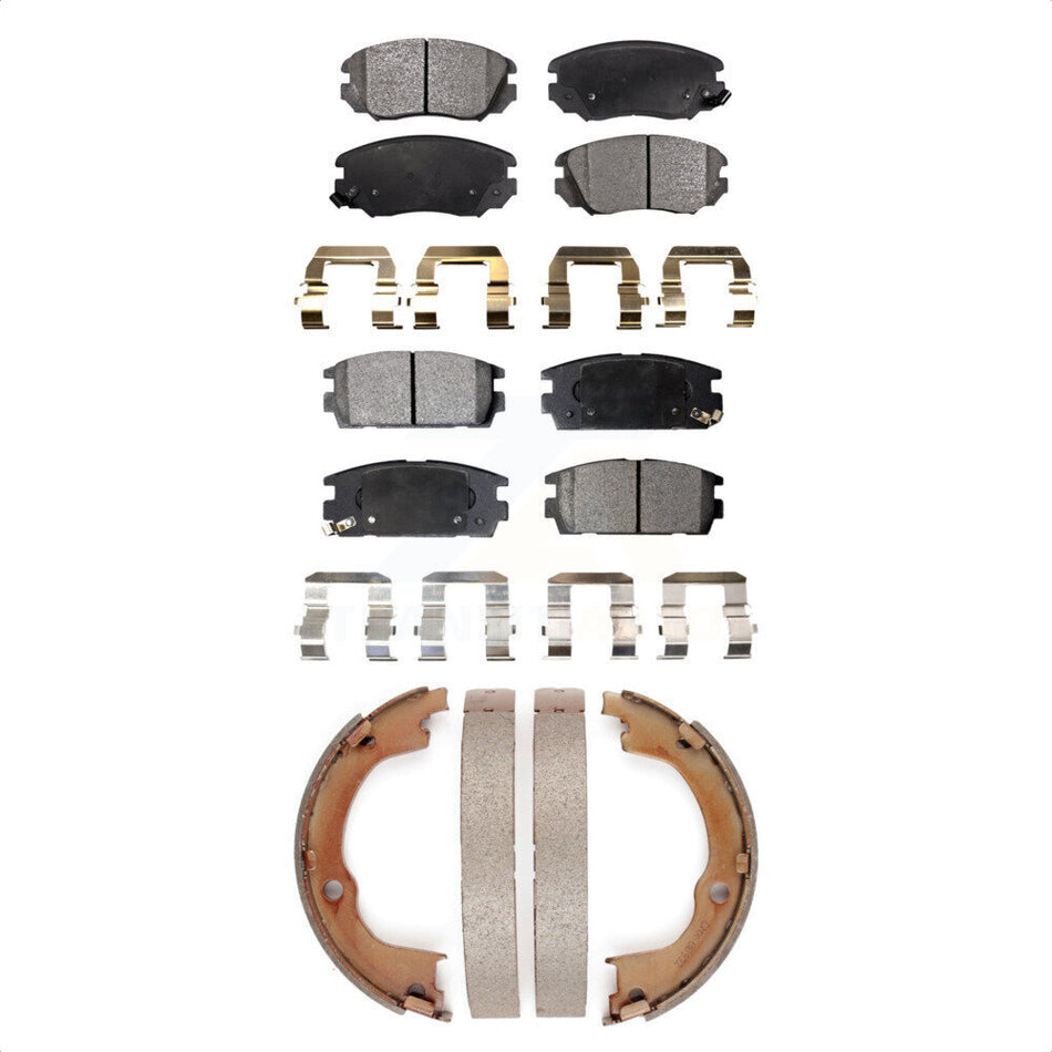 Front Rear Semi-Metallic Brake Pads And Parking Shoes Kit For 2010-2016 Chevrolet Equinox GMC Terrain KFN-100770