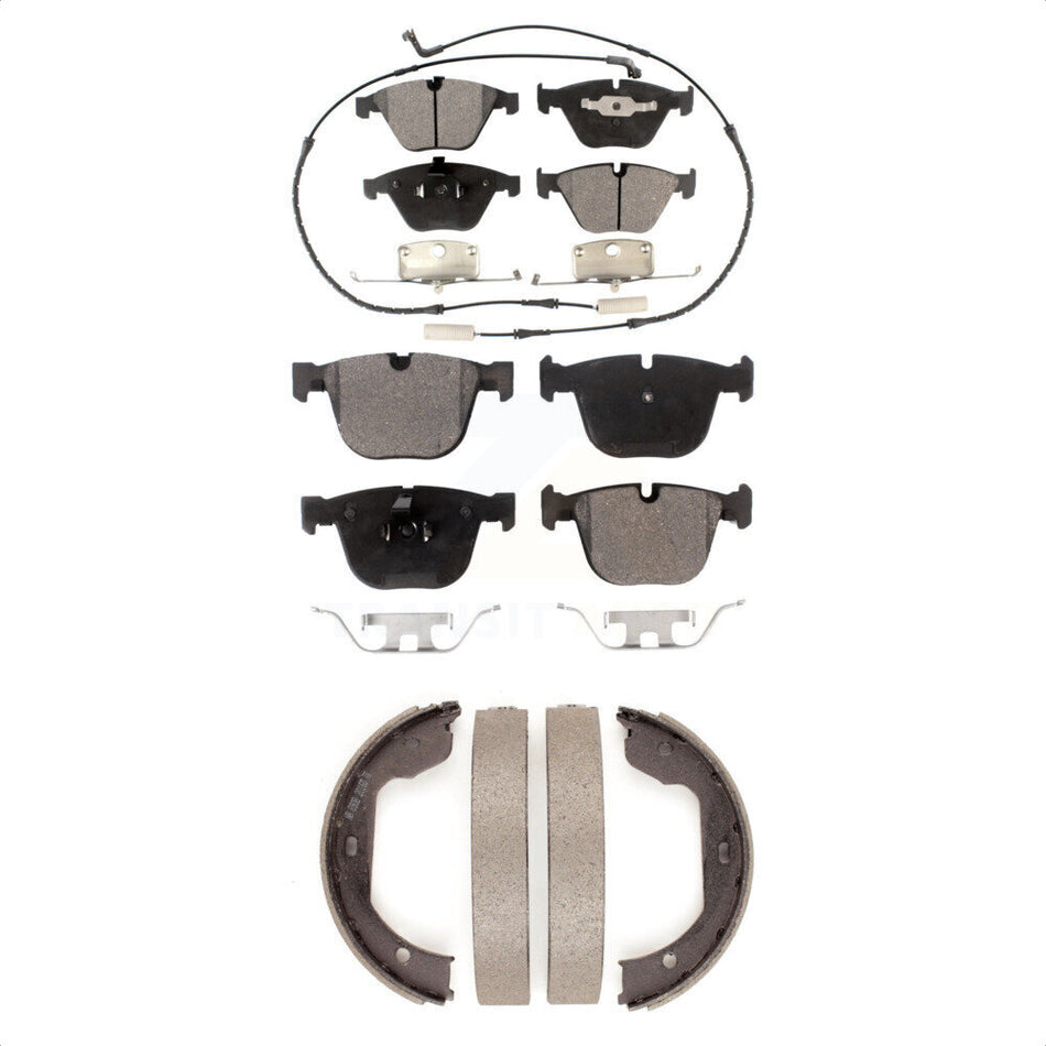 Front Rear Semi-Metallic Brake Pads And Parking Shoes Kit For BMW 750Li 650i 535i 745Li 550i 750i 745i 645Ci 545i 760Li 760i KFN-100774