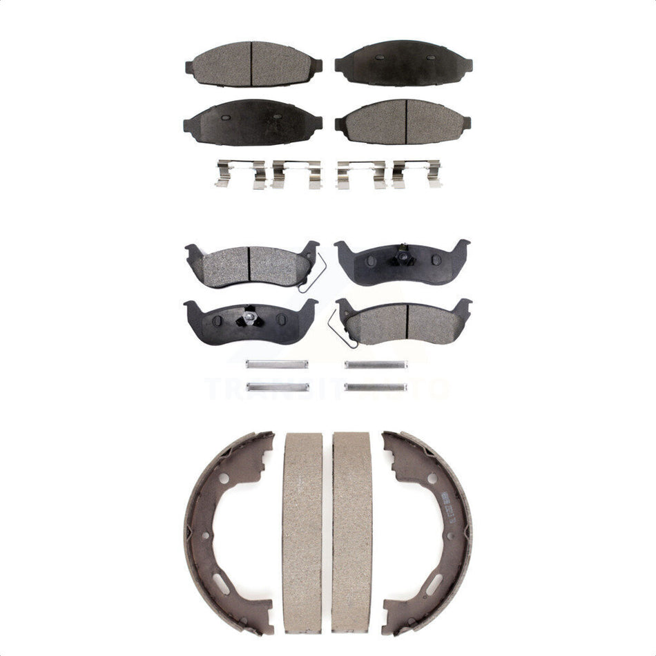 Front Rear Semi-Metallic Brake Pads And Parking Shoes Kit For 2003-2004 Mercury Grand Marquis Ford Crown Victoria Marauder KFN-100795