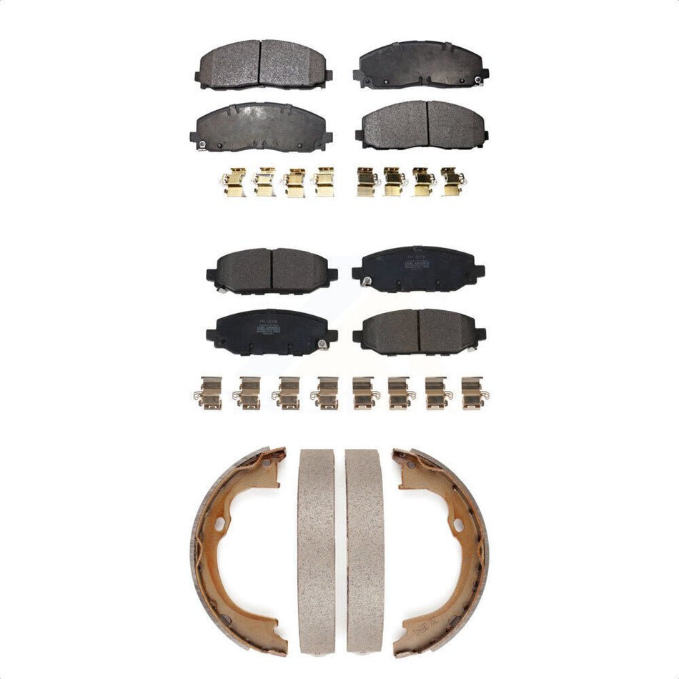 Front Rear Semi-Metallic Brake Pads And Parking Shoes Kit For 2018-2021 Jeep Wrangler Rubicon With Heavy Duty Brakes KFN-100812