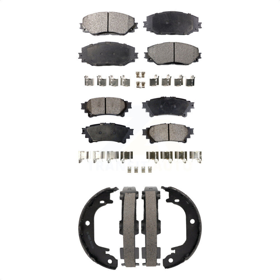 Front Rear Semi-Metallic Brake Pads And Parking Shoes Kit For 2012-2018 Toyota Prius V KFN-100824