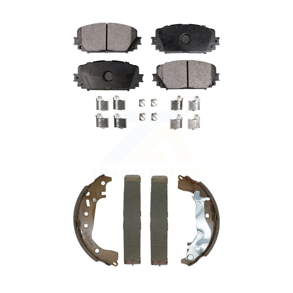 Front Rear Semi-Metallic Brake Pads Drum Shoe Kit For 15-18 Toyota Yaris Disc rear brakes KFN-100839