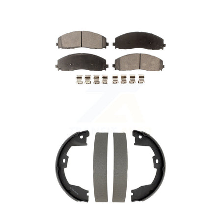 Front Rear Semi-Metallic Brake Pads & Drum Shoe Kit For Ford F-350 Super Duty F-250 F-450 KFN-100841