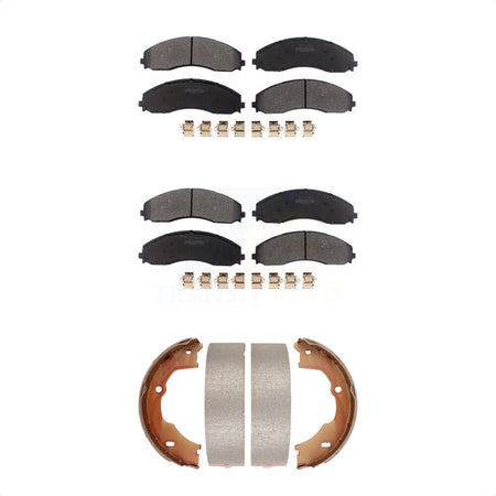 Front Rear Semi-Metallic Brake Pads And Parking Shoes Kit For Ford F-450 Super Duty F-550 KFN-100850