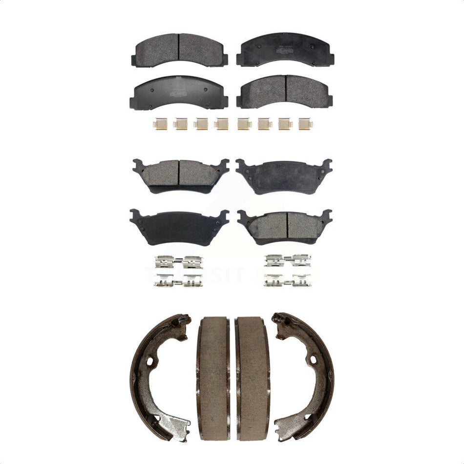 Front Rear Semi-Metallic Brake Pads And Parking Shoes Kit For Ford F-150 KFN-100853