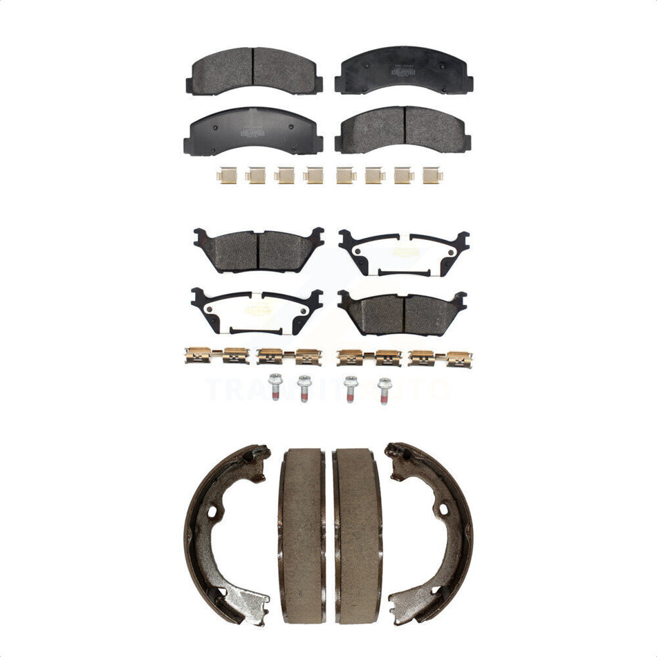 Front Rear Semi-Metallic Brake Pads And Parking Shoes Kit For Ford F-150 KFN-100854
