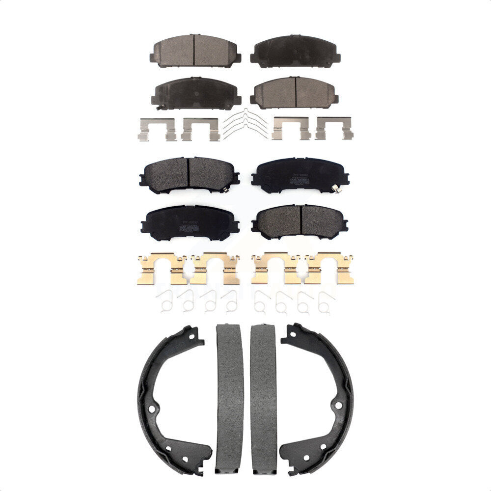 Front Rear Semi-Metallic Brake Pads And Parking Shoes Kit For 2017-2023 Nissan TITAN KFN-100864
