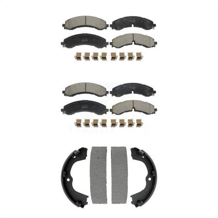 Front Rear Semi-Metallic Brake Pads And Parking Shoe Kit For GMC Chevrolet Sierra 2500 HD KFN-100865