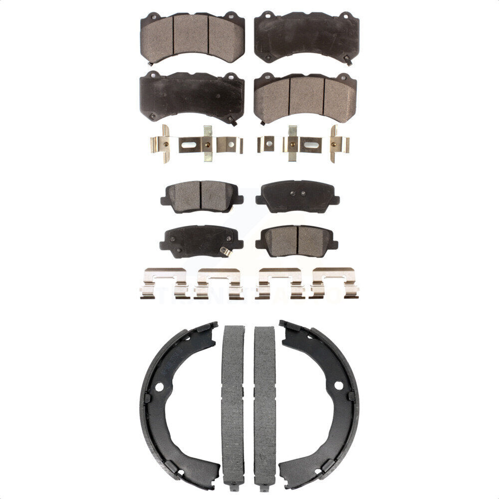 Front Rear Semi-Metallic Brake Pads & Parking Shoe Kit For 2015 Cadillac CTS V with Coupe KFN-100885