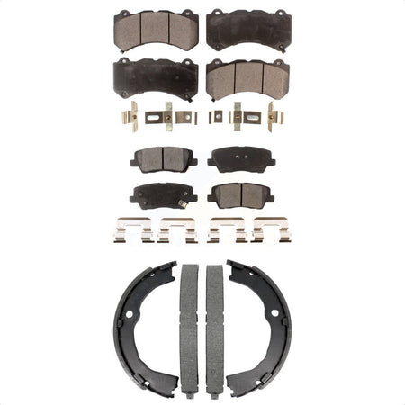 Front Rear Semi-Metallic Brake Pads & Parking Shoe Kit For 2015 Cadillac CTS V with Coupe KFN-100885