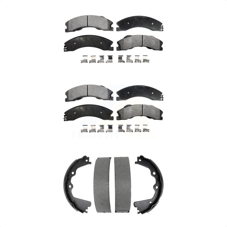 Front Rear Semi-Metallic Brake Pads And Parking Shoe Kit For GMC Chevrolet Sierra 2500 HD KFN-100887