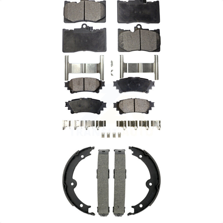 Front Rear Semi-Metallic Brake Pads & Parking Shoes Kit For 14-15 Lexus IS350 Convertible KFN-100916