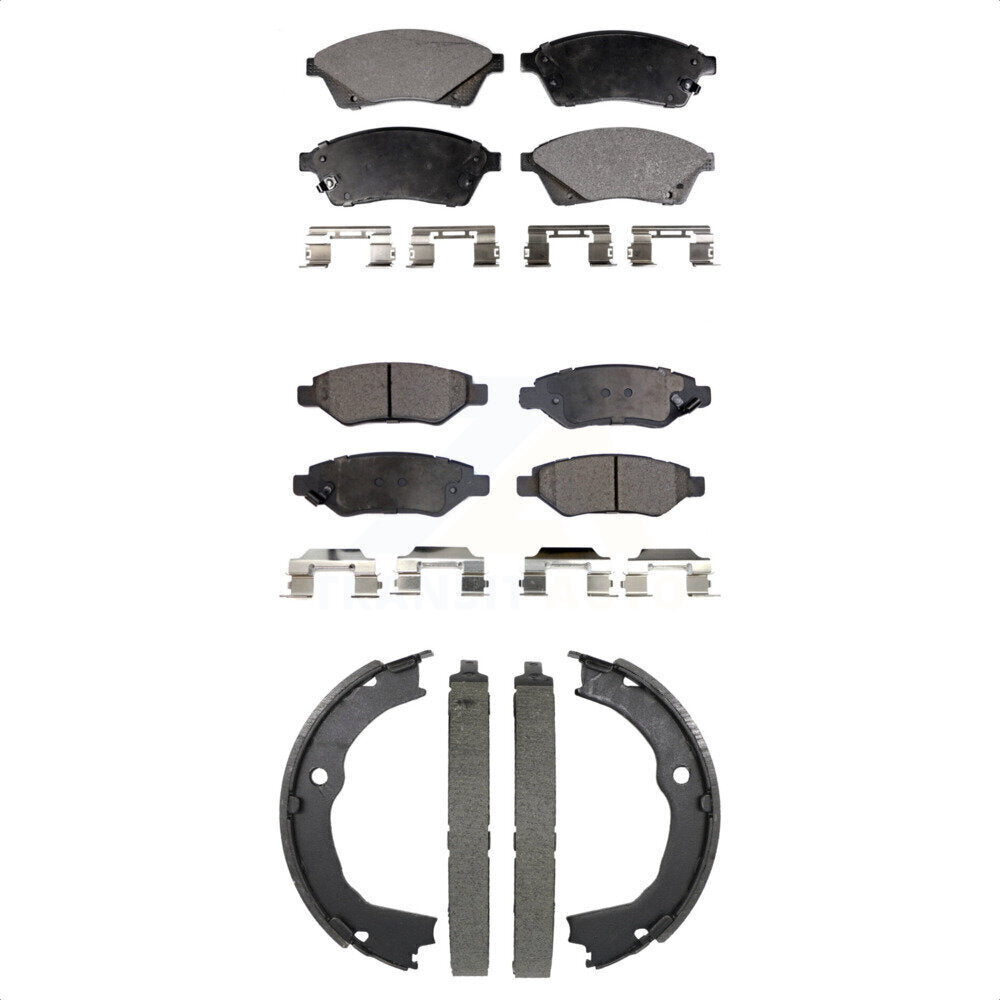 Front Rear Semi-Metallic Brake Pads And Parking Shoes Kit For 2010-2016 Cadillac SRX KFN-100917