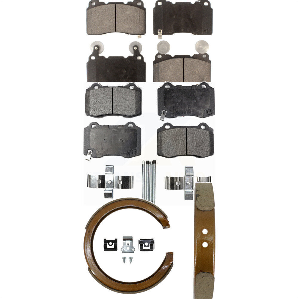 Front Rear Semi-Metallic Brake Pads And Parking Shoes Kit For 2015-2017 Chevrolet SS KFN-100929
