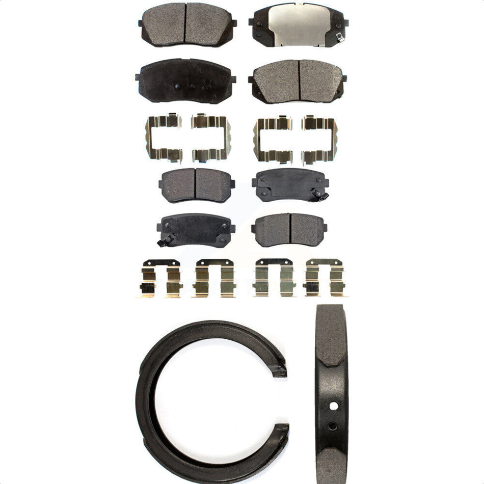 Front Rear Semi-Metallic Brake Pads & Parking Shoe Kit For 2015 Hyundai Sonata GAS engine KFN-100930