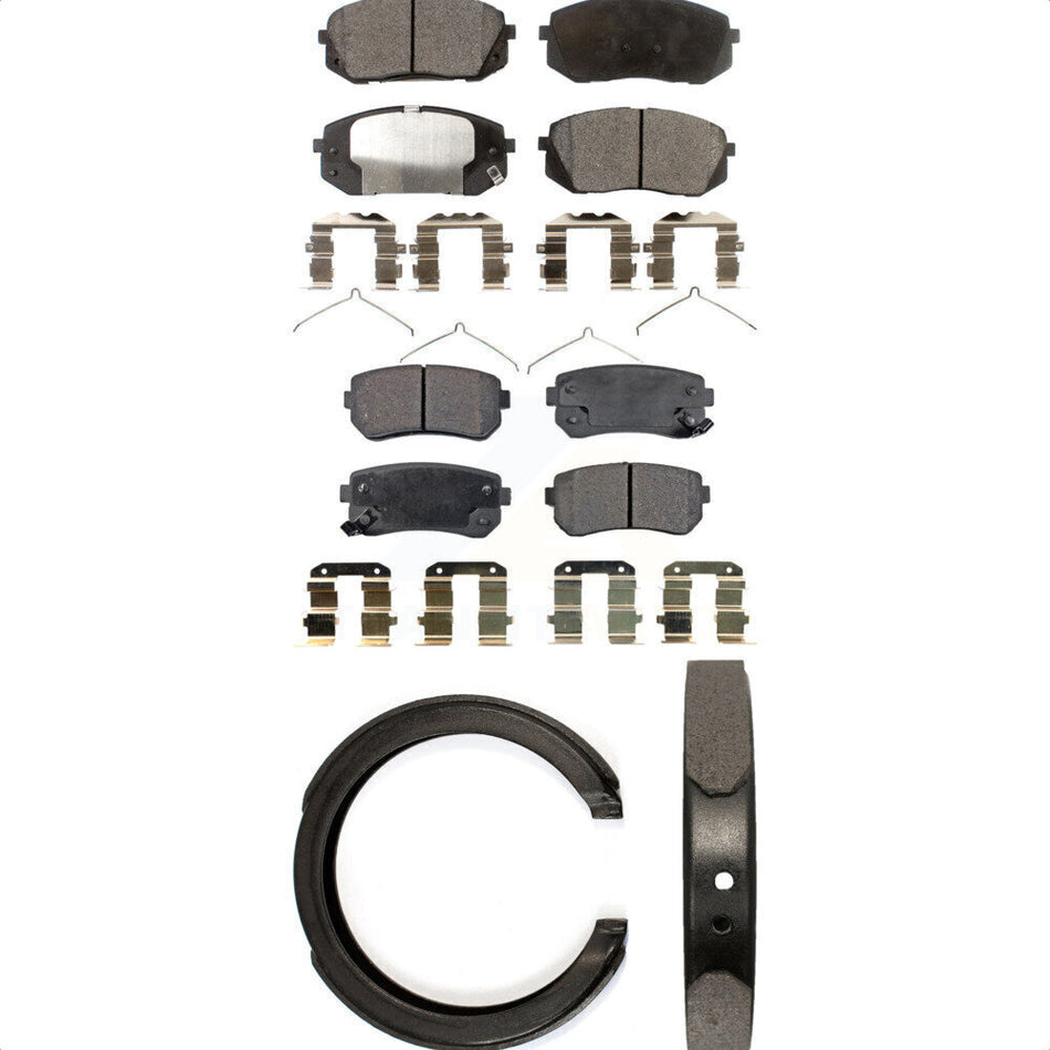 Front Rear Semi-Metallic Brake Pads & Parking Shoe Kit For 2016 Hyundai Sonata GAS engine KFN-100931