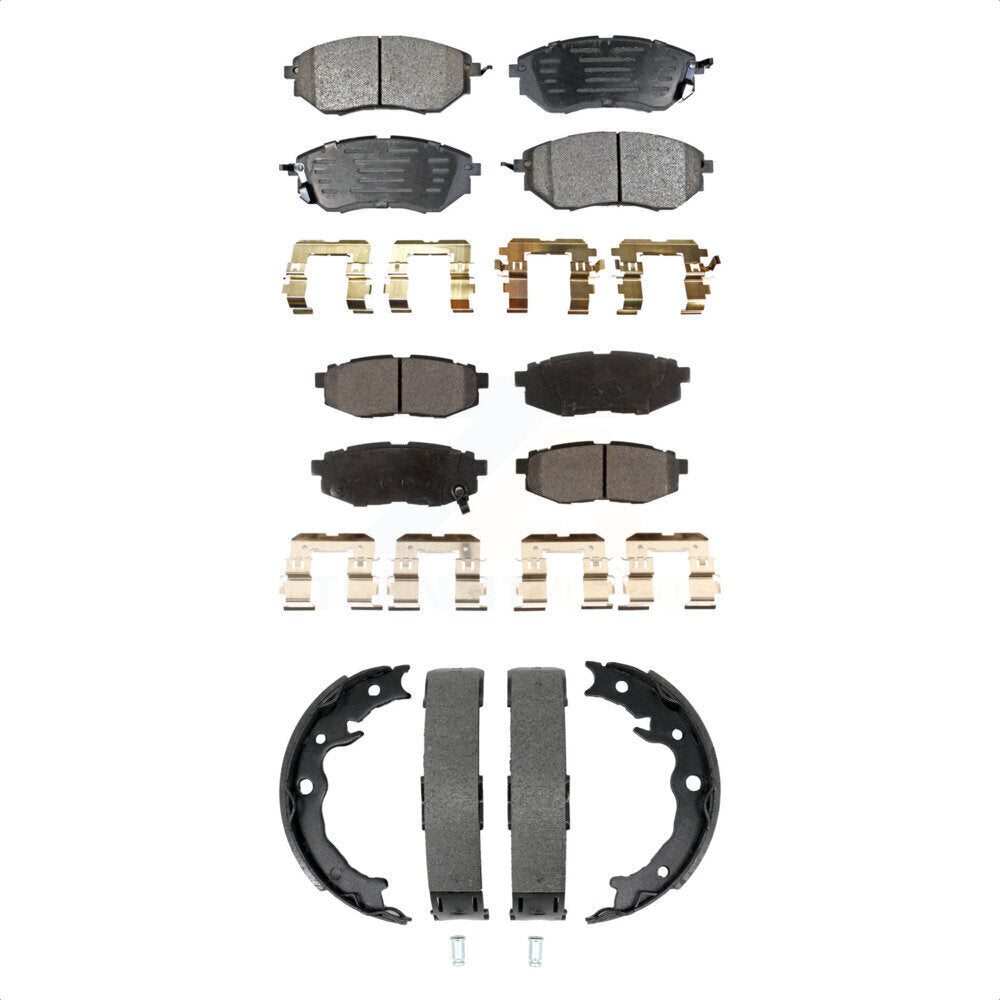 Front Rear Semi-Metallic Brake Pads & Parking Shoe Kit For 2014-2018 Subaru Forester 2.0L KFN-100942