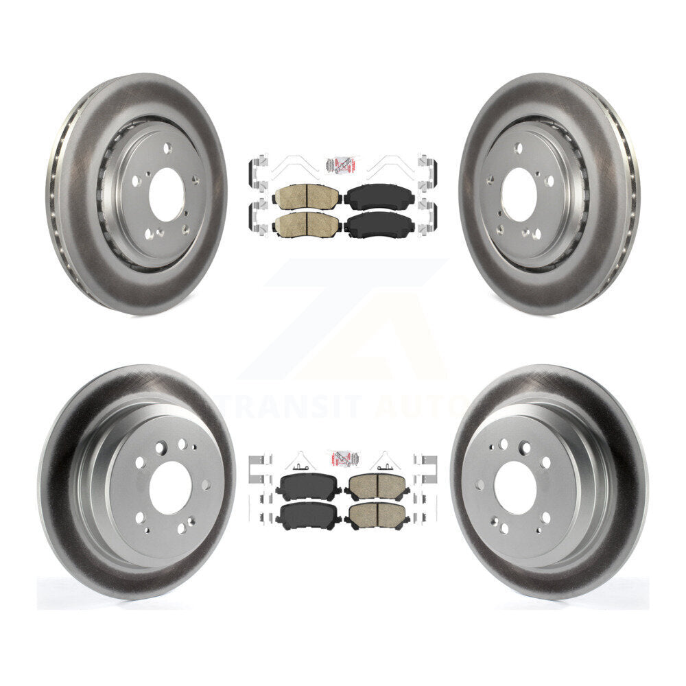 Front Rear Ceramic Pads And Coated Disc Brake Rotors Kit For 2019-2024 Honda Passport KGA-102263