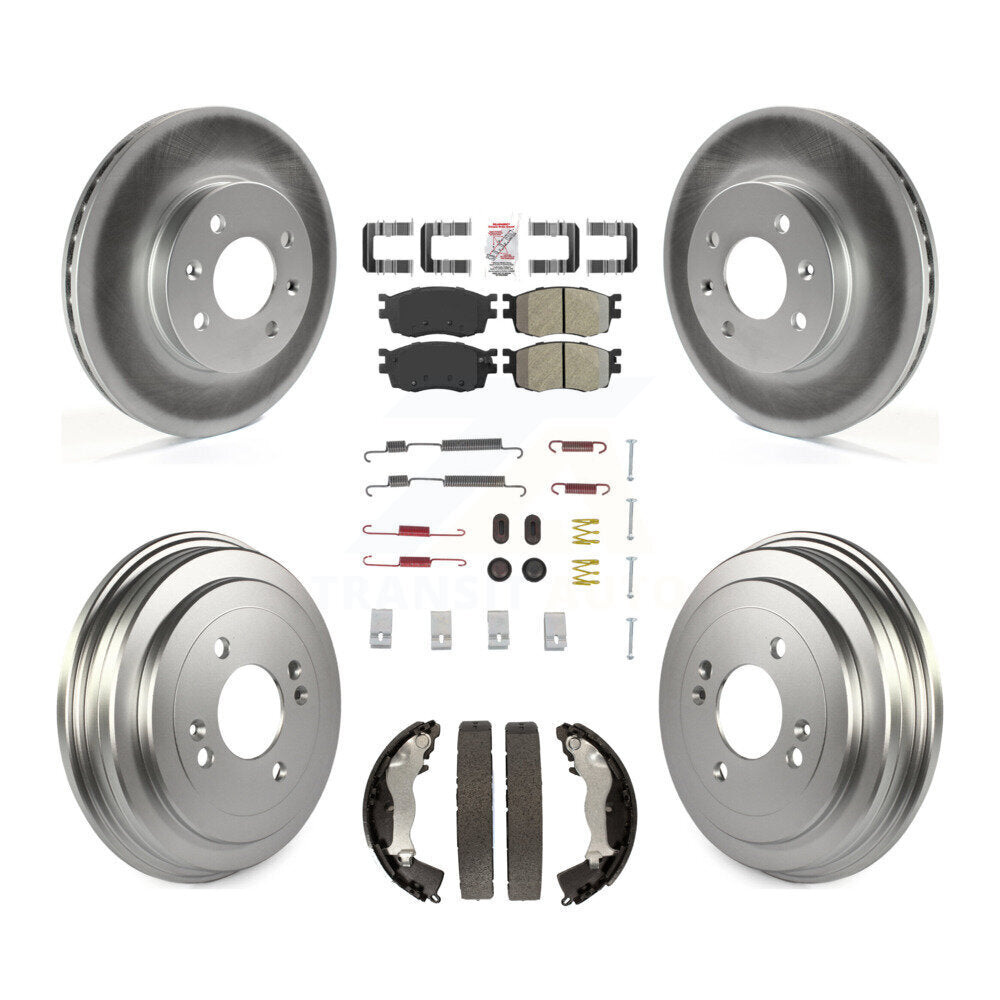 Front Rear Brake Rotor Semi-Metallic Pad Coated Drum Kit (7Pc) For Hyundai Accent Kia Rio KGA-104204