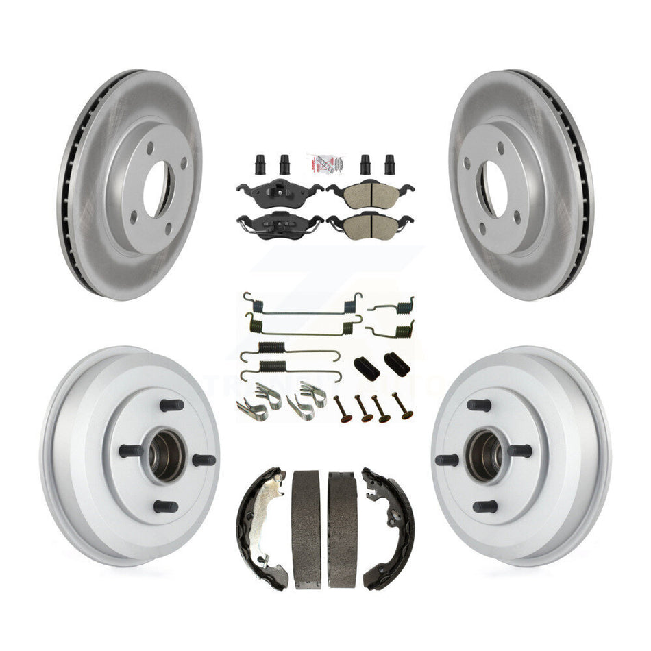Front Rear Disc Brake Rotors Semi-Metallic Pads And Coated Drum Kit (7Pc) For Ford Focus KGA-104240
