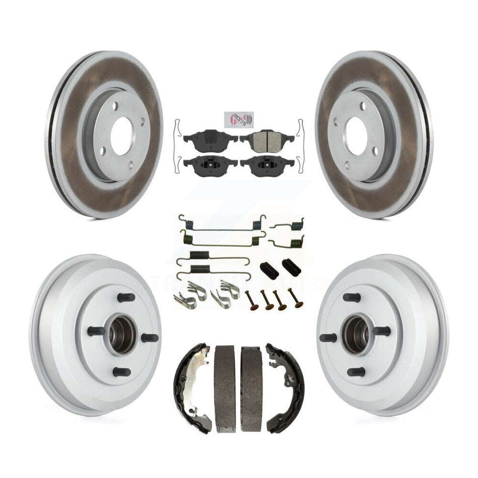 Front Rear Disc Brake Rotors Semi-Metallic Pads And Coated Drum Kit (7Pc) For Ford Focus KGA-104241
