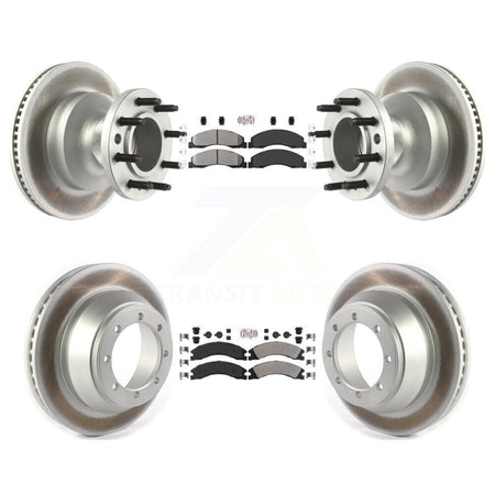 Front Rear Semi-Metallic Pad & Coated Disc Brake Rotors Hub Kit For Ford E-450 Super Duty KGA-104413