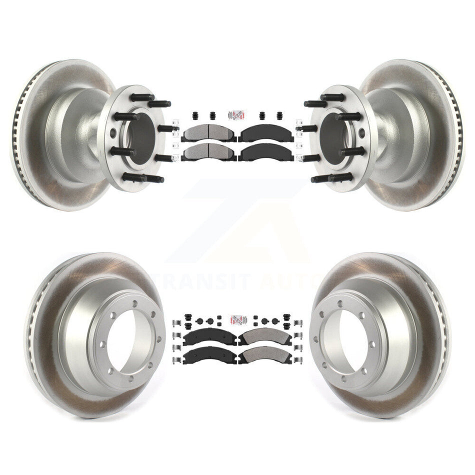 Front Rear Semi-Metallic Pad & Coated Disc Brake Rotors Hub Kit For Ford E-450 Super Duty KGA-104413