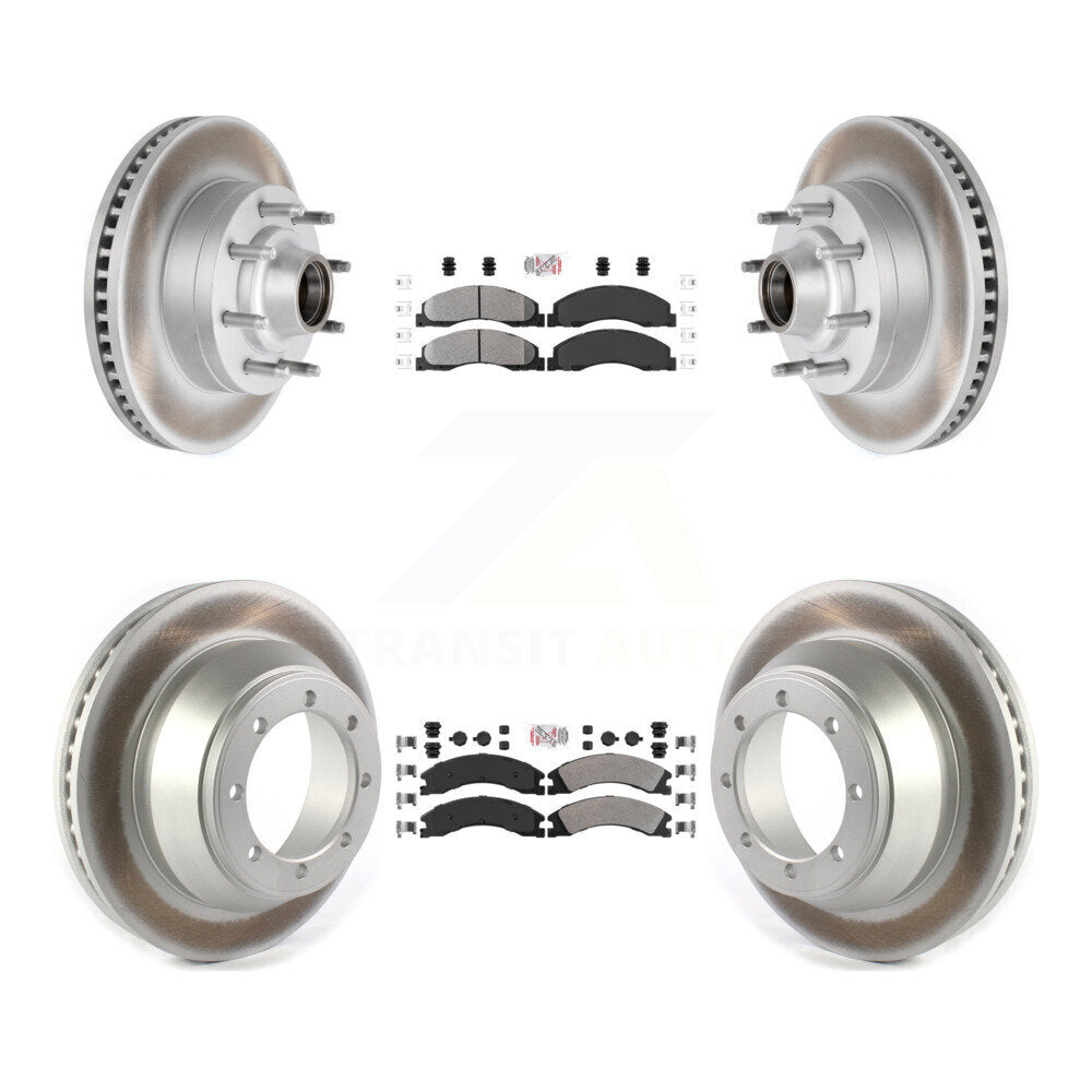 Front Rear Semi-Metallic Pad & Coated Disc Brake Rotors Hub Kit For Ford E-450 Super Duty KGA-104417