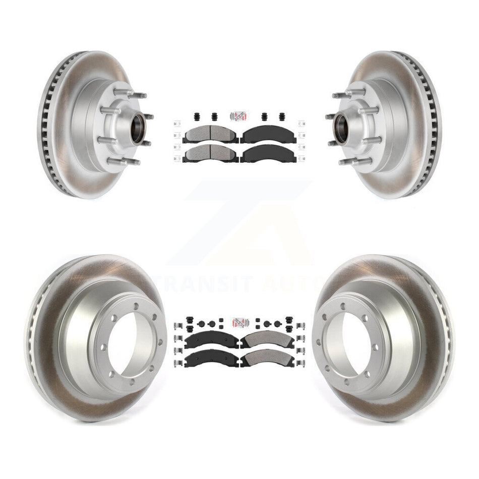 Front Rear Semi-Metallic Pad & Coated Disc Brake Rotors Hub Kit For Ford E-450 Super Duty KGA-104417