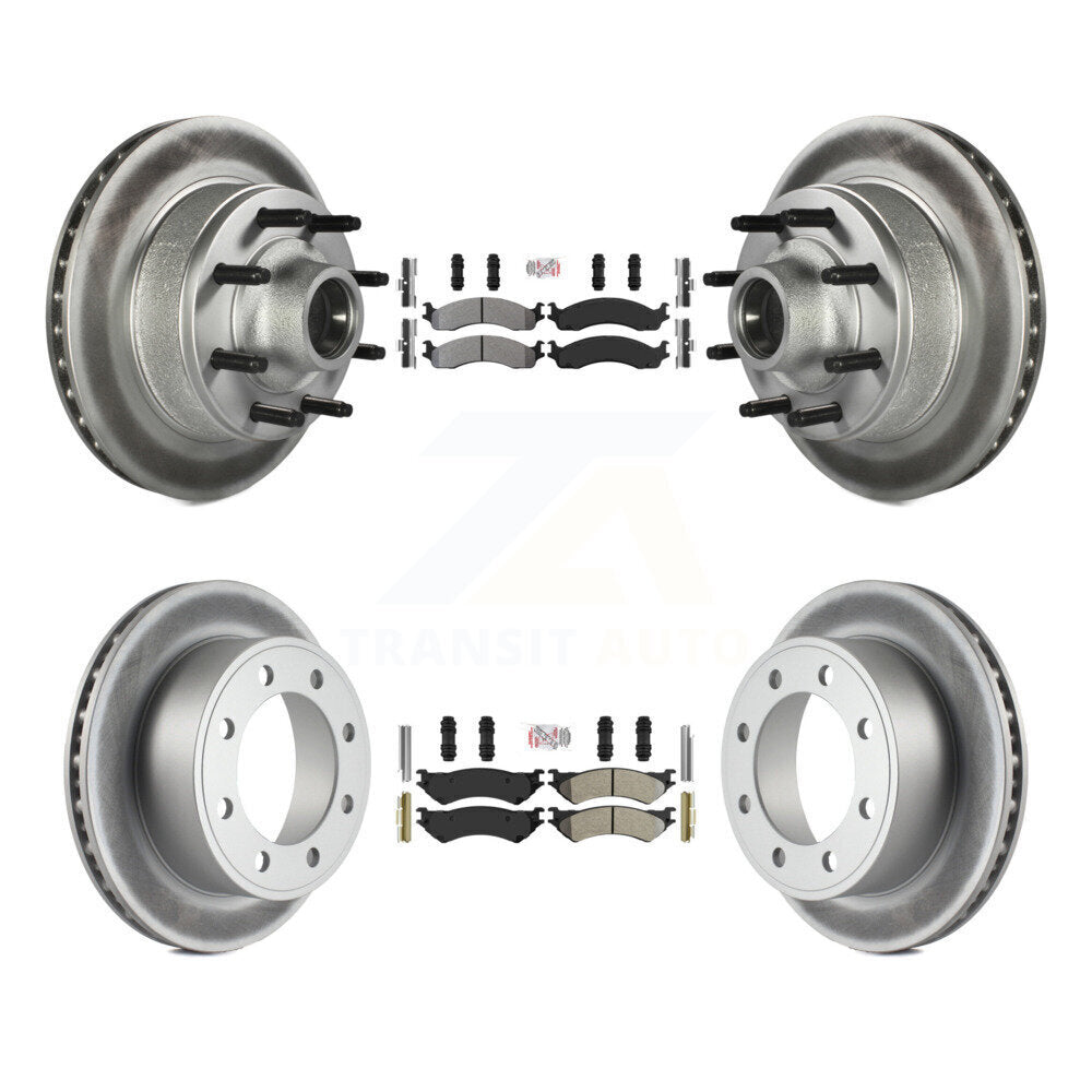 Front Rear Semi-Metallic Pad Coated Brake Rotors Kit For Ford E-350 Super Duty E-250 Club KGA-104422