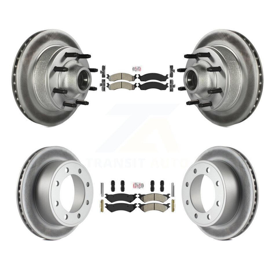 Front Rear Semi-Metallic Pad Coated Brake Rotors Kit For Ford E-350 Super Duty E-250 Club KGA-104424