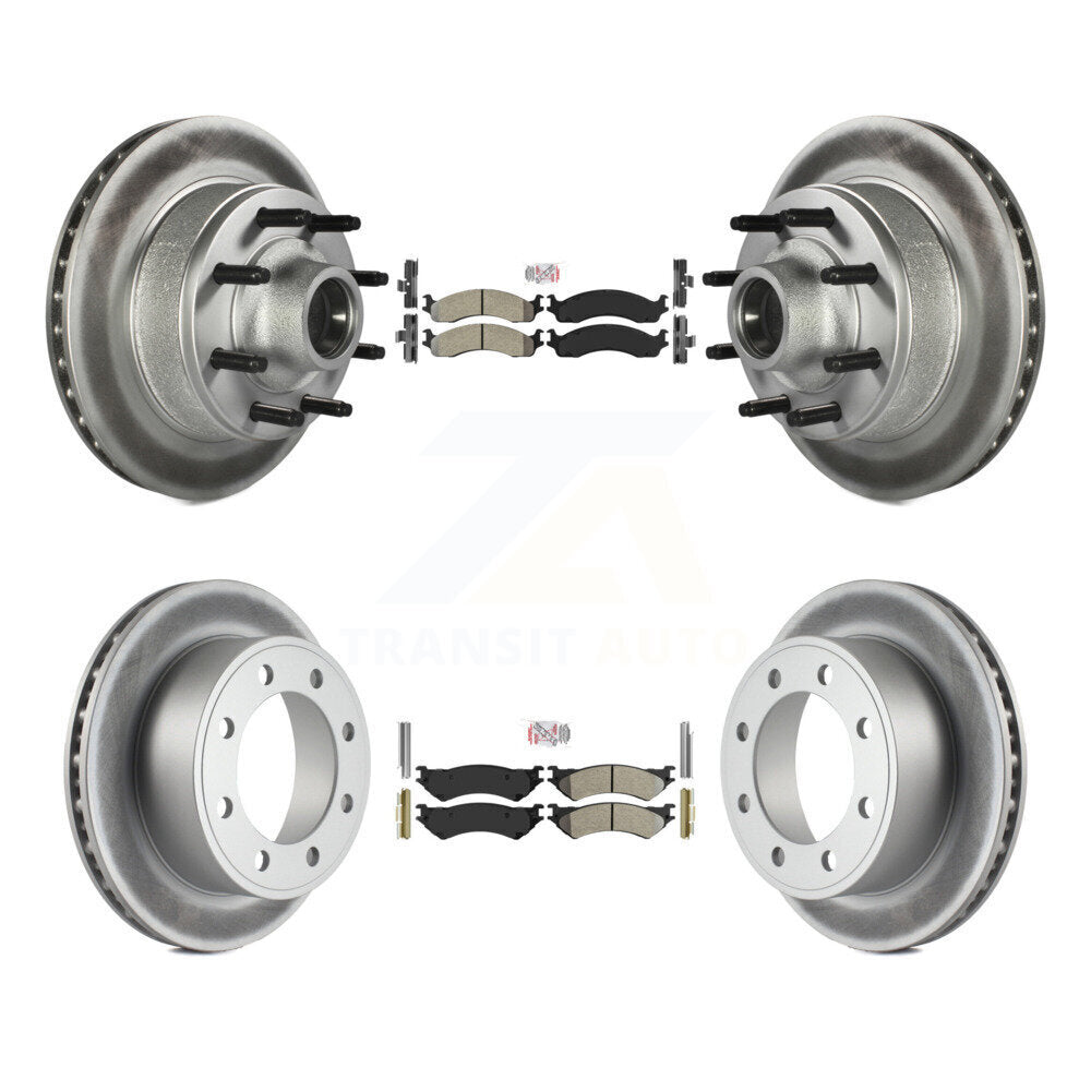 Front Rear Semi-Metallic Pad Coated Brake Rotors Kit For Ford E-350 Super Duty E-250 Club KGA-104425