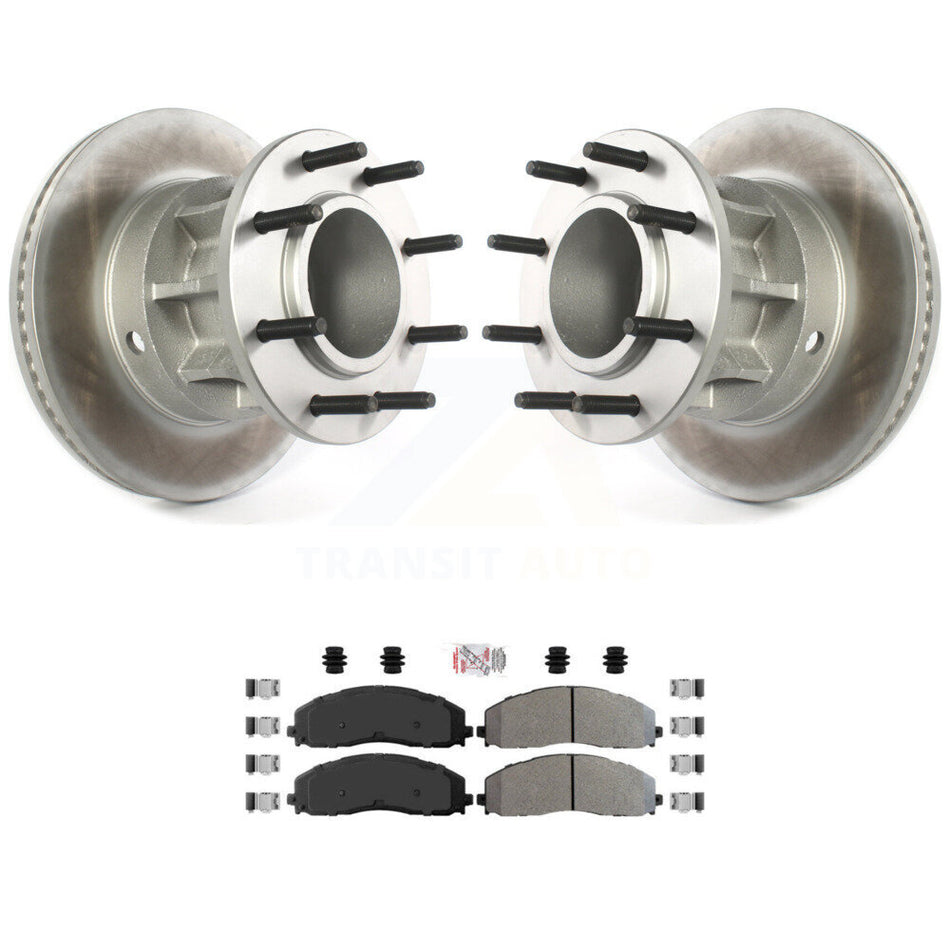 Front Coat Disc Brake Rotor Hub Semi-Metallic Pad Kit For Ford F-350 Super Duty F-250 RWD KGA-104444