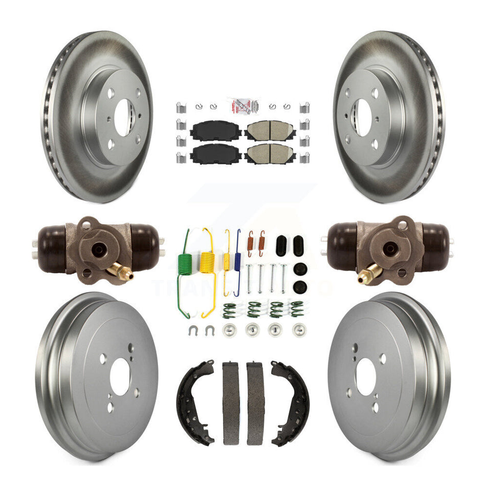 Front Rear Disc Brake Rotors Ceramic Pads And Coated Drum Kit (9Pc) For Toyota Yaris KGA-104454