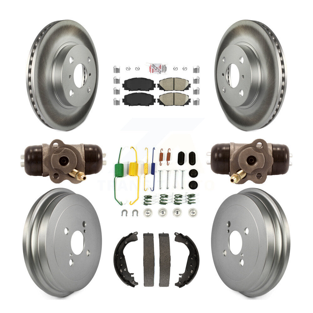 Front Rear Disc Brake Rotors Ceramic Pads And Coated Drum Kit (9Pc) For Toyota Yaris KGA-104455