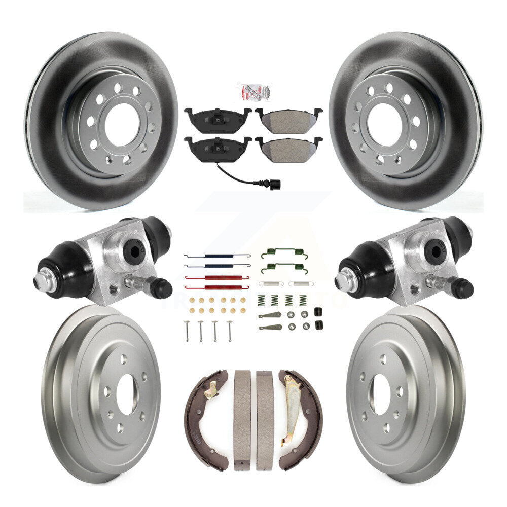 Front Rear Disc Brake Rotors Semi-Metallic Pad Coated Drum Kit (9Pc) For Volkswagen Jetta KGA-104518