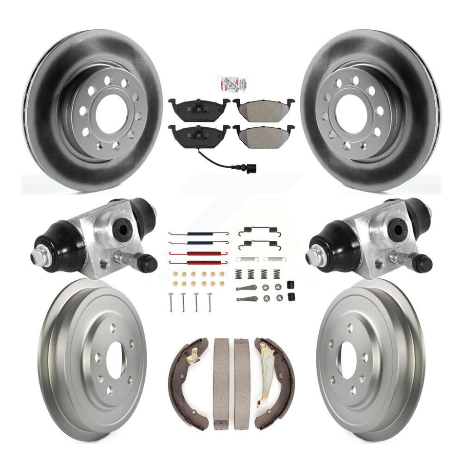 Front Rear Disc Brake Rotors Semi-Metallic Pad Coated Drum Kit (9Pc) For Volkswagen Jetta KGA-104518