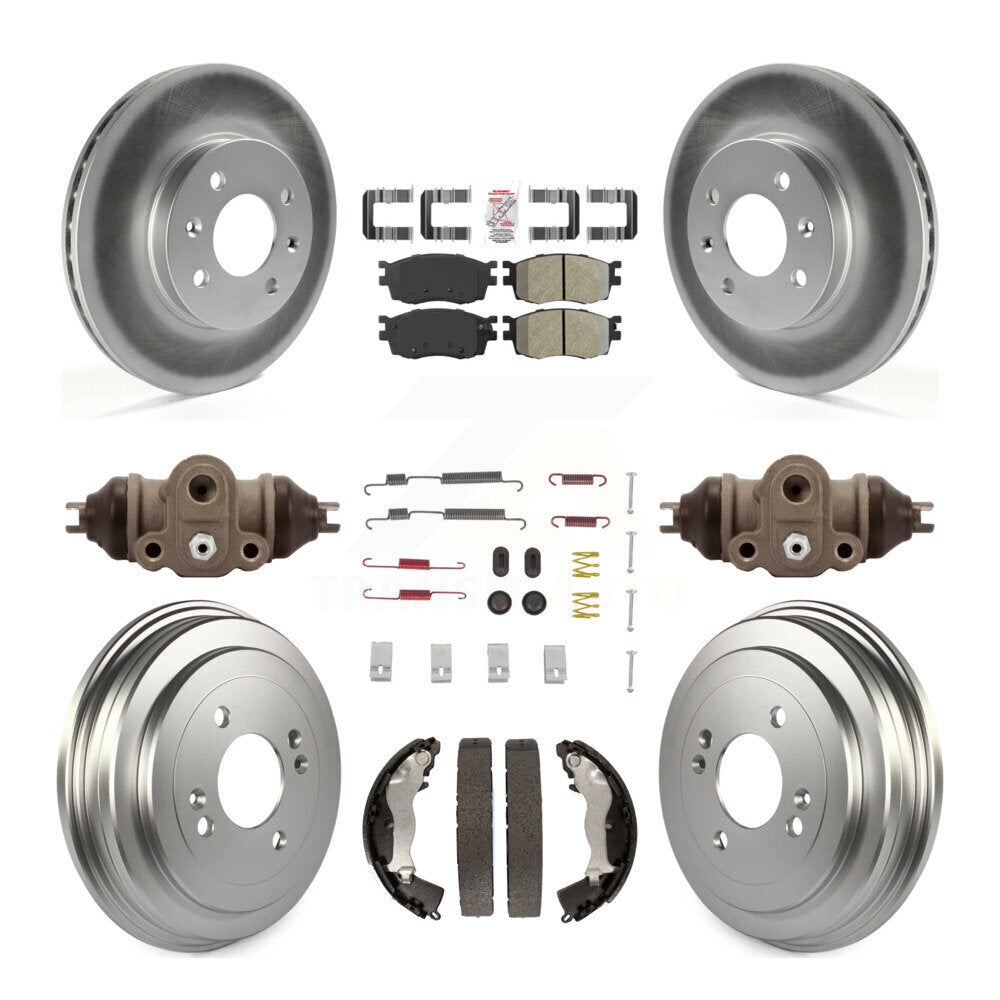 Front Rear Brake Rotor Semi-Metallic Pad Coated Drum Kit (9Pc) For Hyundai Accent Kia Rio KGA-104547