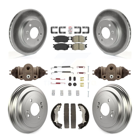 Front Rear Brake Rotor Semi-Metallic Pad Coated Drum Kit (9Pc) For Hyundai Accent Kia Rio KGA-104547