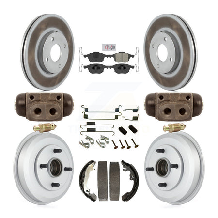 Front Rear Disc Brake Rotors Semi-Metallic Pads And Coated Drum Kit (9Pc) For Ford Focus KGA-104562