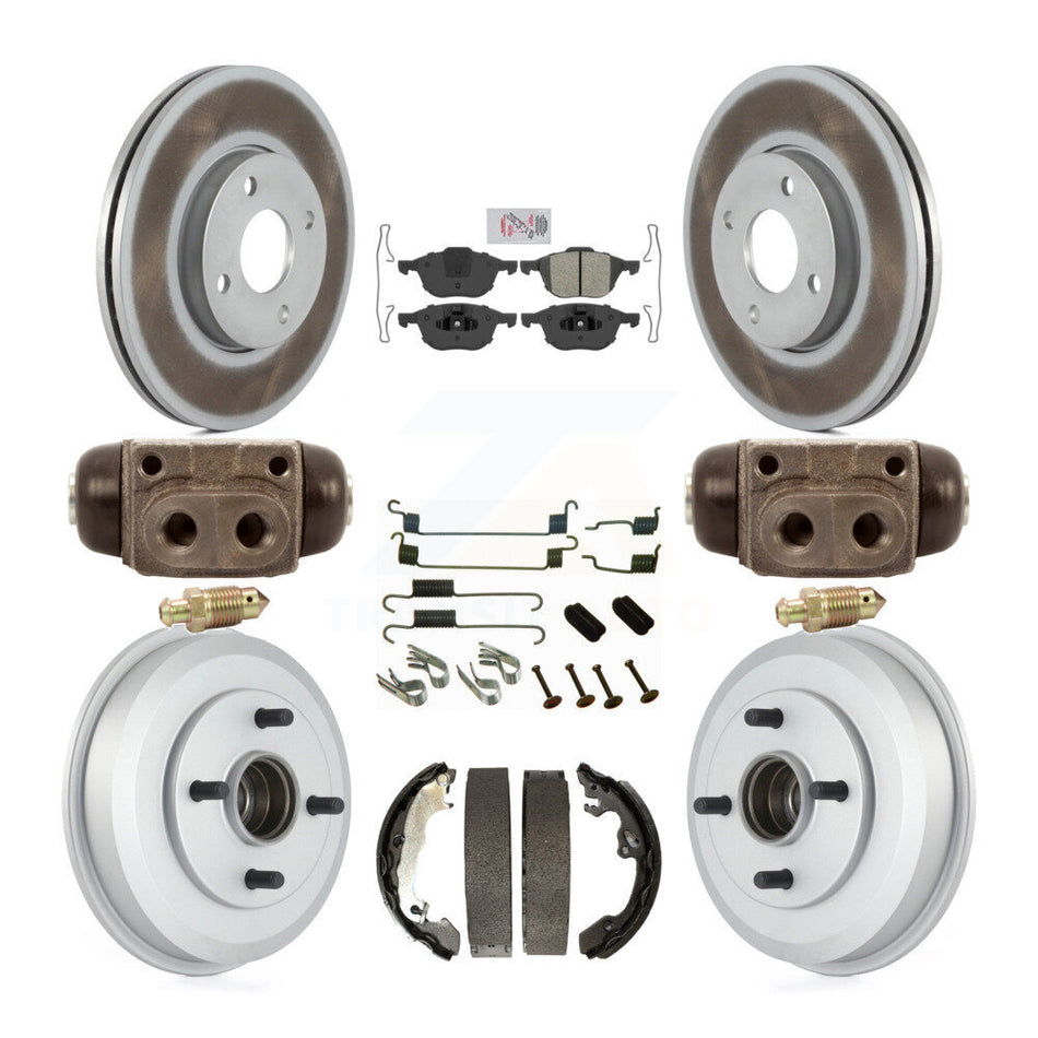 Front Rear Disc Brake Rotors Semi-Metallic Pads And Coated Drum Kit (9Pc) For Ford Focus KGA-104562