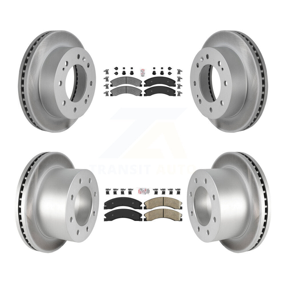 Front Semi-Metallic Rear Ceramic Pad & Coated Disc Brake Rotor Kit For GMC Sierra 3500 HD KGA-105010