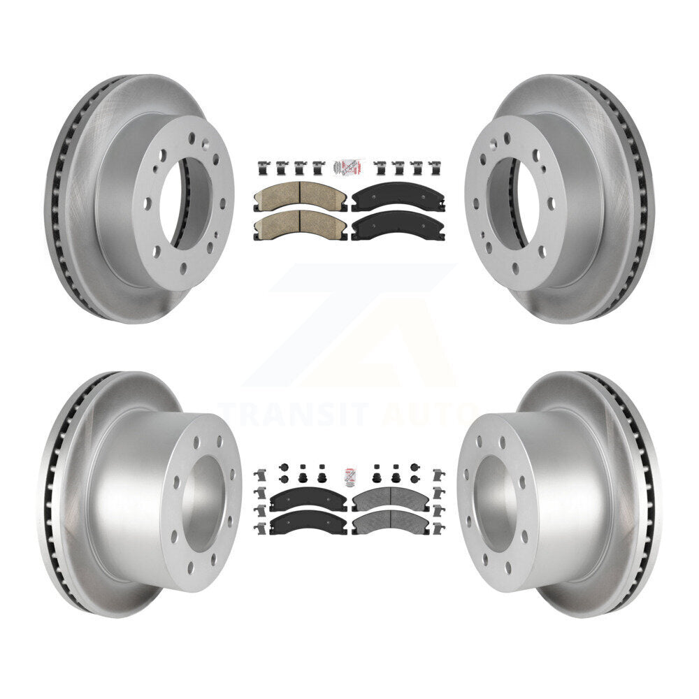 Front Ceramic Rear Semi-Metallic Pad & Coated Disc Brake Rotor Kit For GMC Sierra 3500 HD KGA-105012