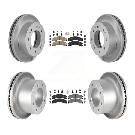 Front Ceramic Rear Semi-Metallic Pad & Coated Disc Brake Rotor Kit For GMC Sierra 3500 HD KGA-105014