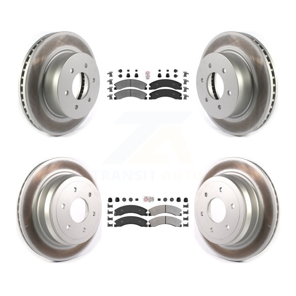 Front Rear Semi-Metallic Pad & Coated Disc Brake Rotors Kit For 2016-2024 Nissan TITAN XD KGA-105072