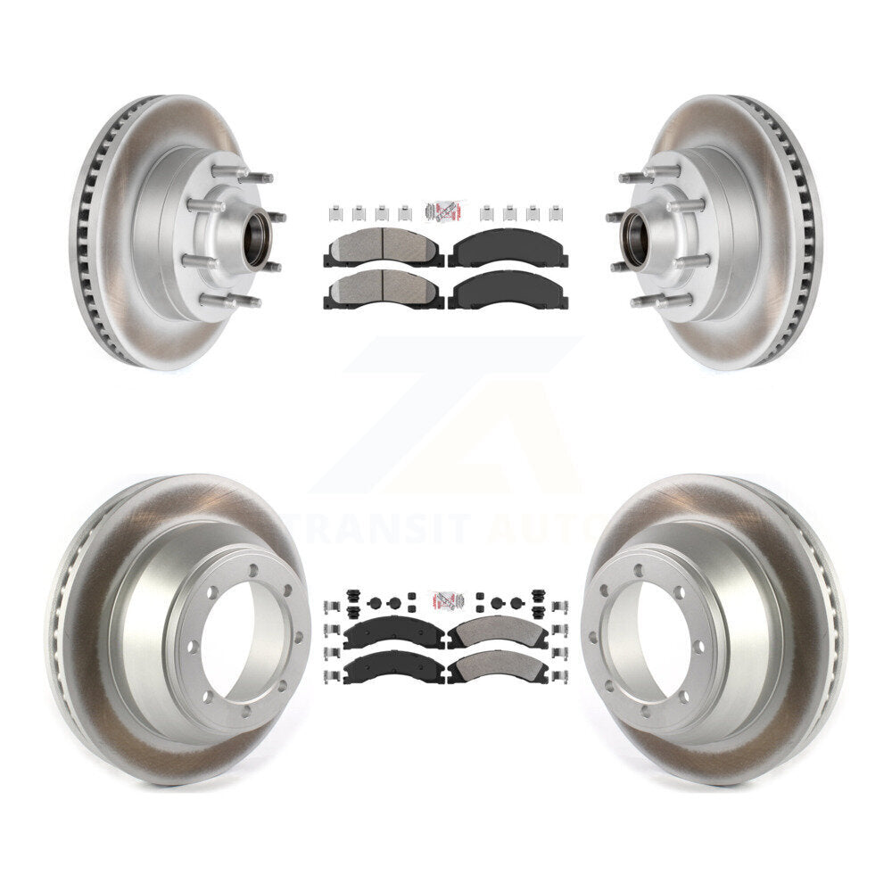Front Rear Semi-Metallic Pad & Coated Disc Brake Rotors Hub Kit For Ford E-450 Super Duty KGA-105515