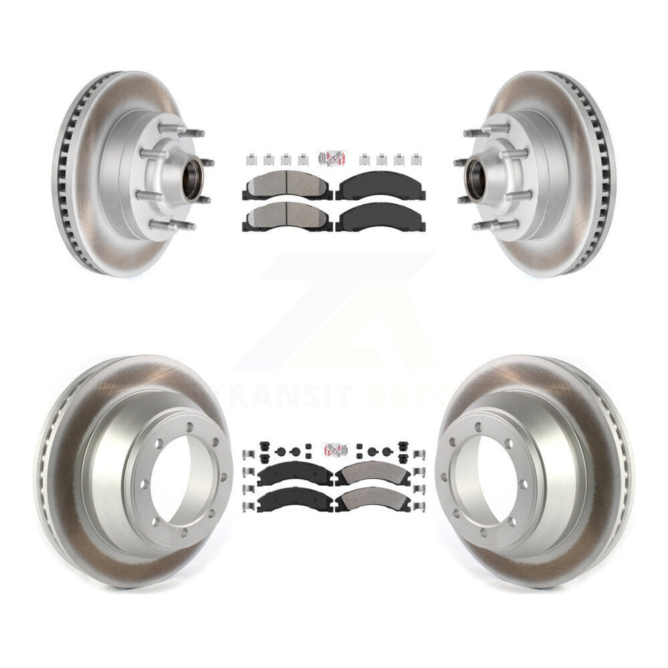 Front Rear Semi-Metallic Pad & Coated Disc Brake Rotors Hub Kit For Ford E-450 Super Duty KGA-105515