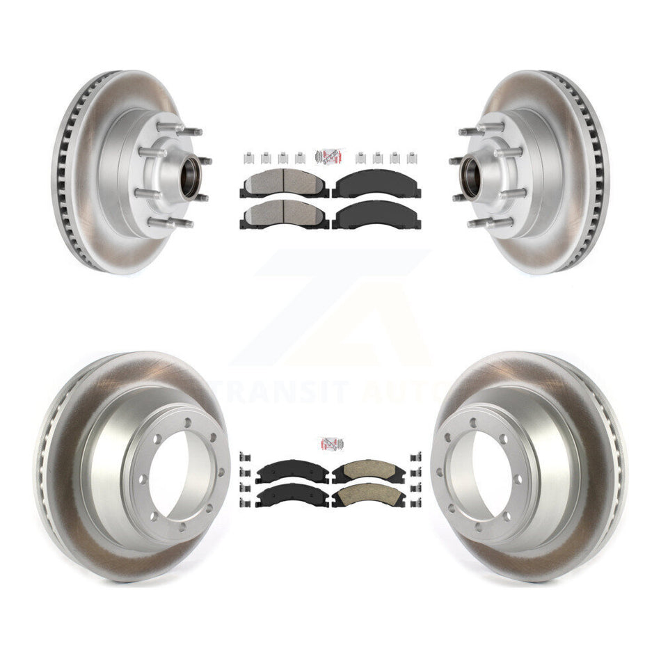 Front Semi-Metallic Rear Ceramic Pad Coated Disc Rotors Hub Kit For Ford E-450 Super Duty KGA-105533